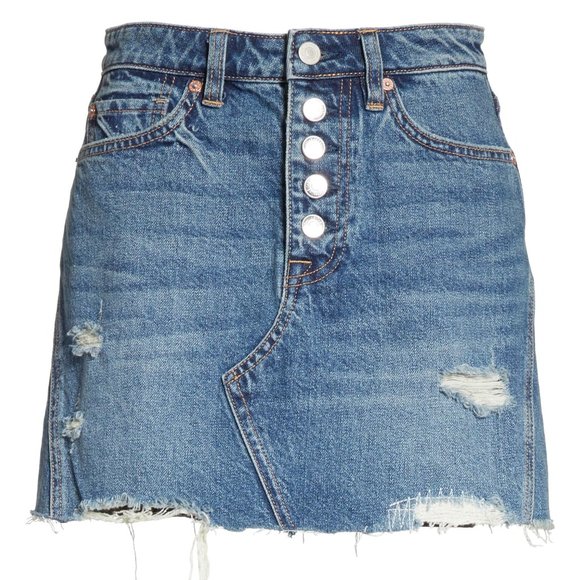 NWT Free People Distressed Jean Mini Skirt - Picture 4 of 5